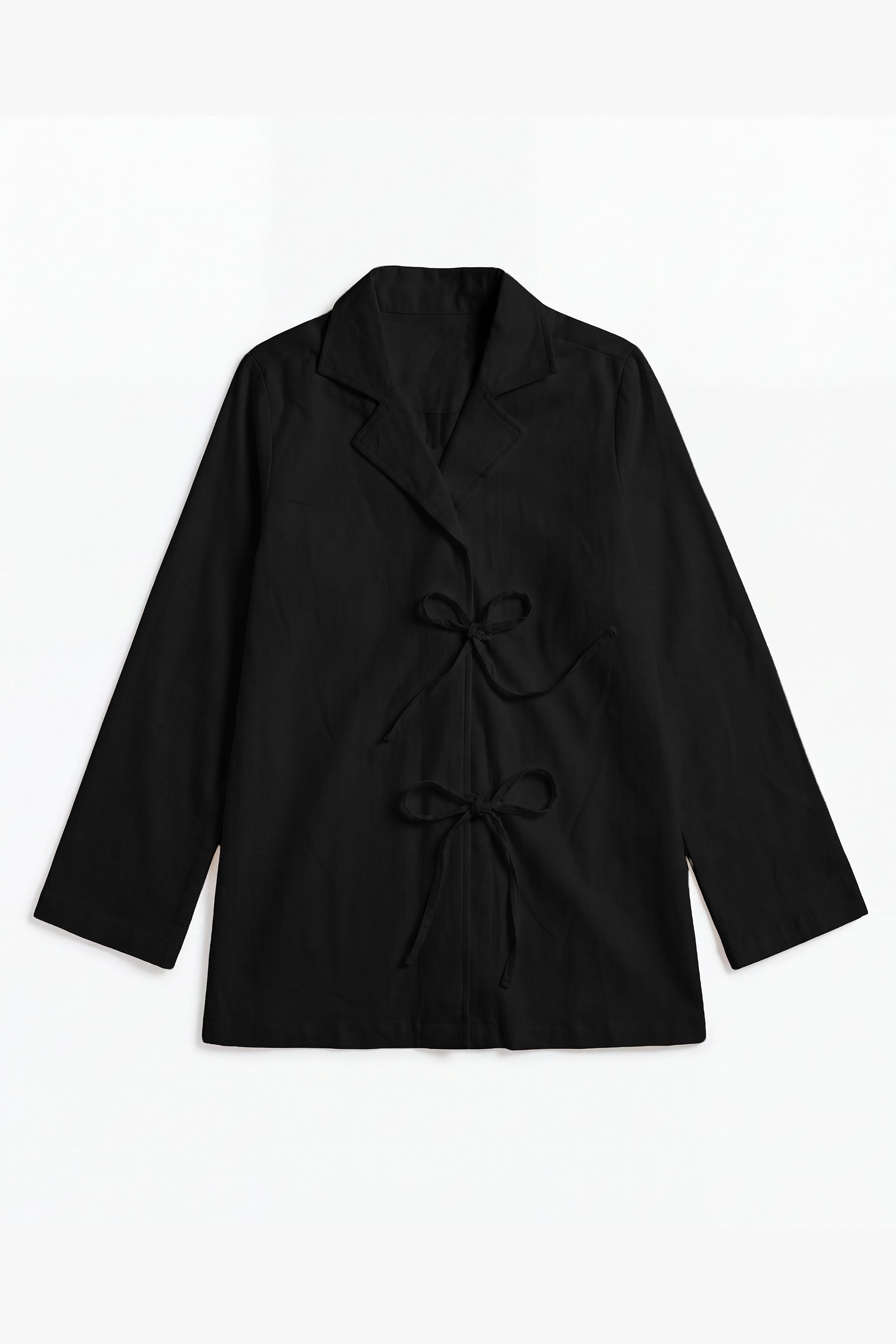 Black Linen Cotton Notch Collar Top