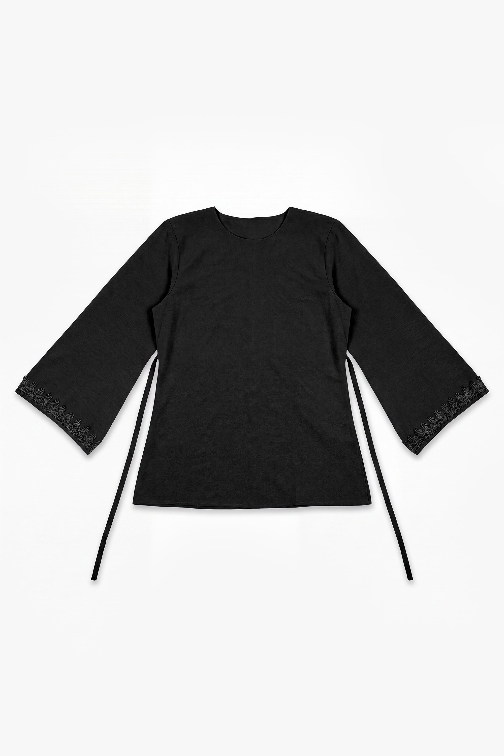 Black Etched Crepe Lace Top