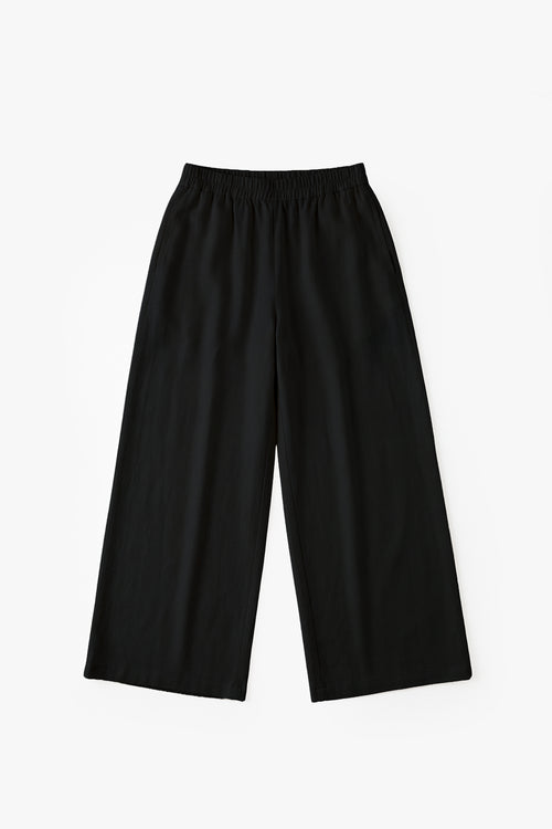 Black Linen Cotton Wide Leg Trousers
