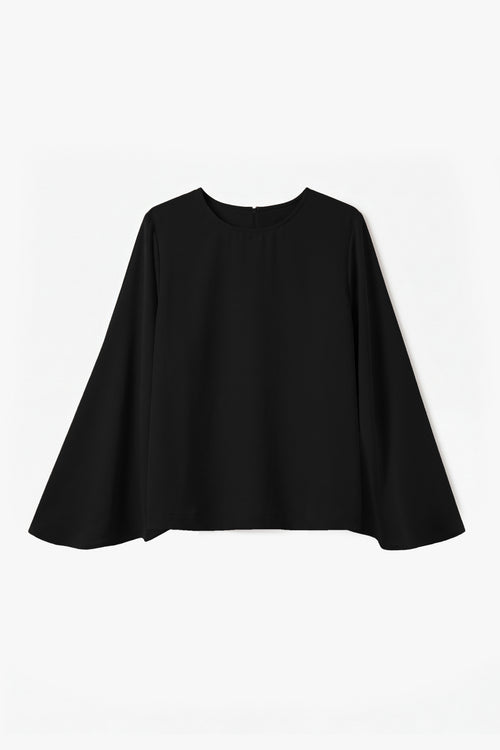 Black Powder Touch Crepe Umbrella Sleeve Top