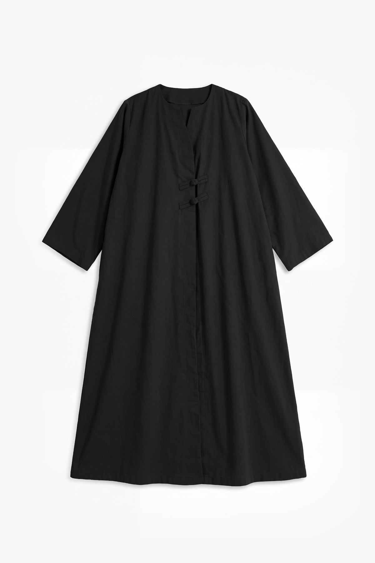 Black Cotton Frog Button Open Abaya