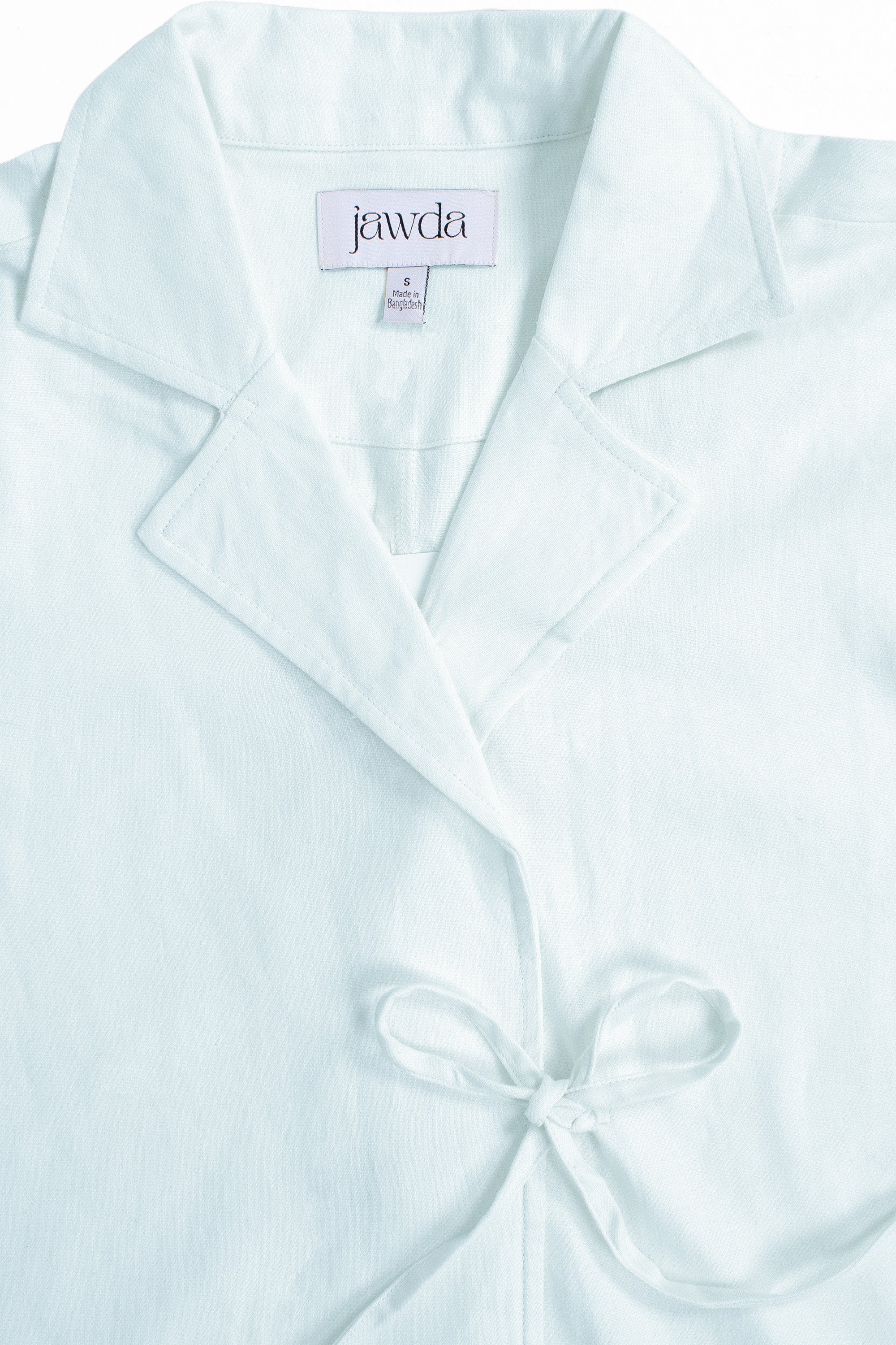 Baby Blue Linen Cotton Notch Collar Top