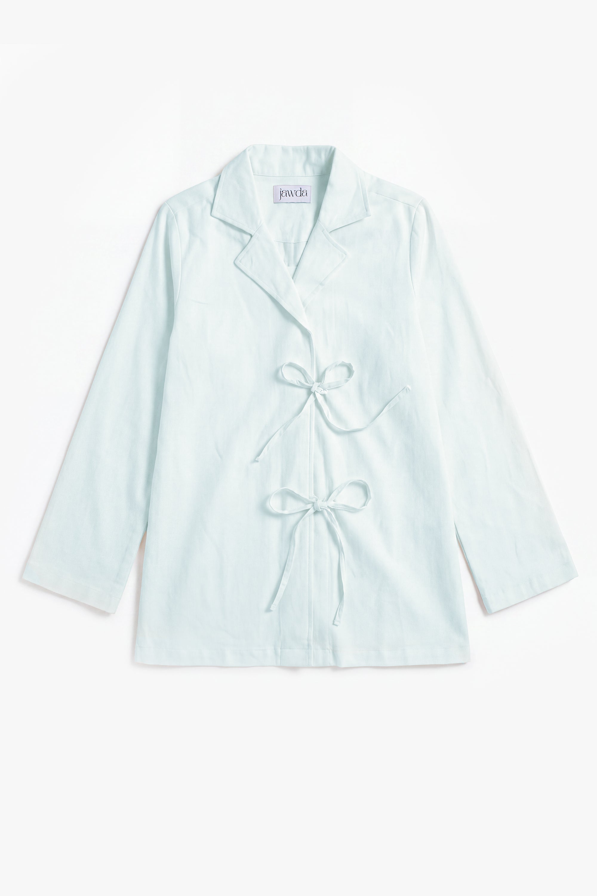 Baby Blue Linen Cotton Notch Collar Top