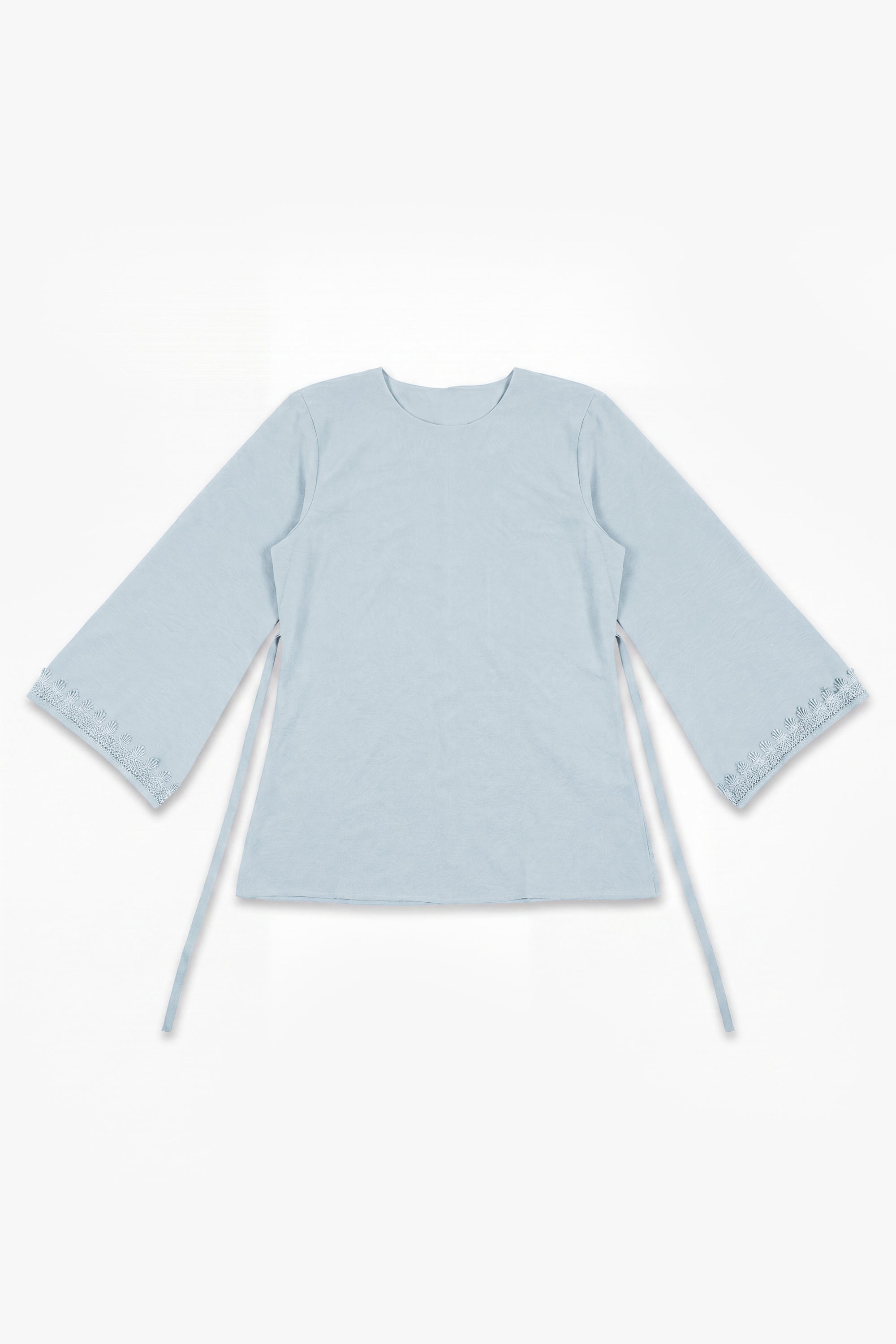Mist Blue Etched Crepe Lace Top