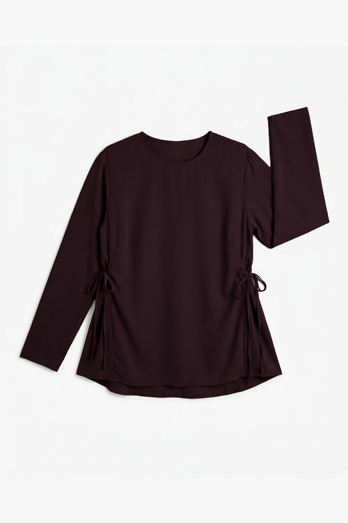 Mocha Brown Crepe Two-Side Tie Top