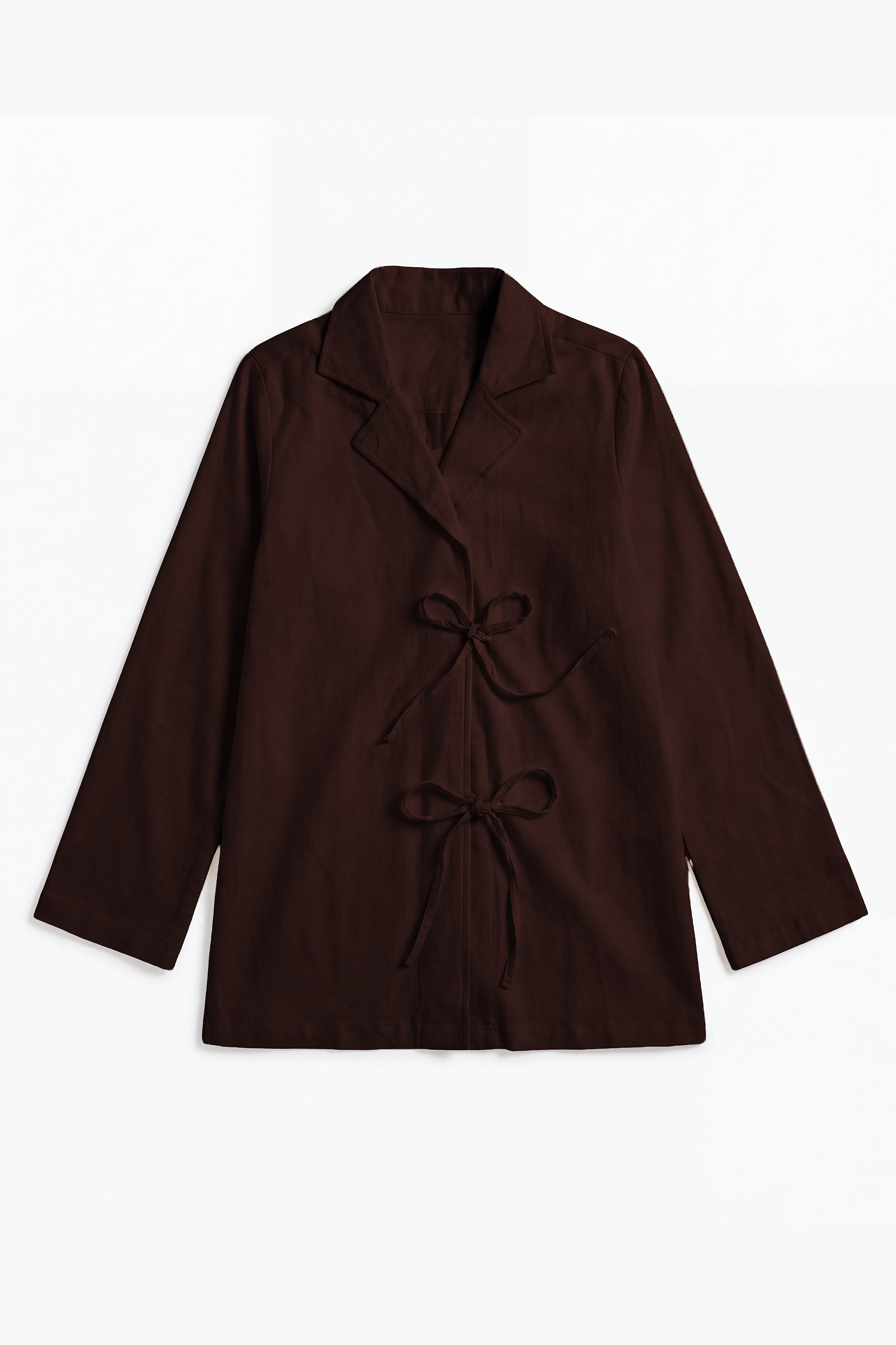 Chocolate Linen Cotton Notch Collar Top