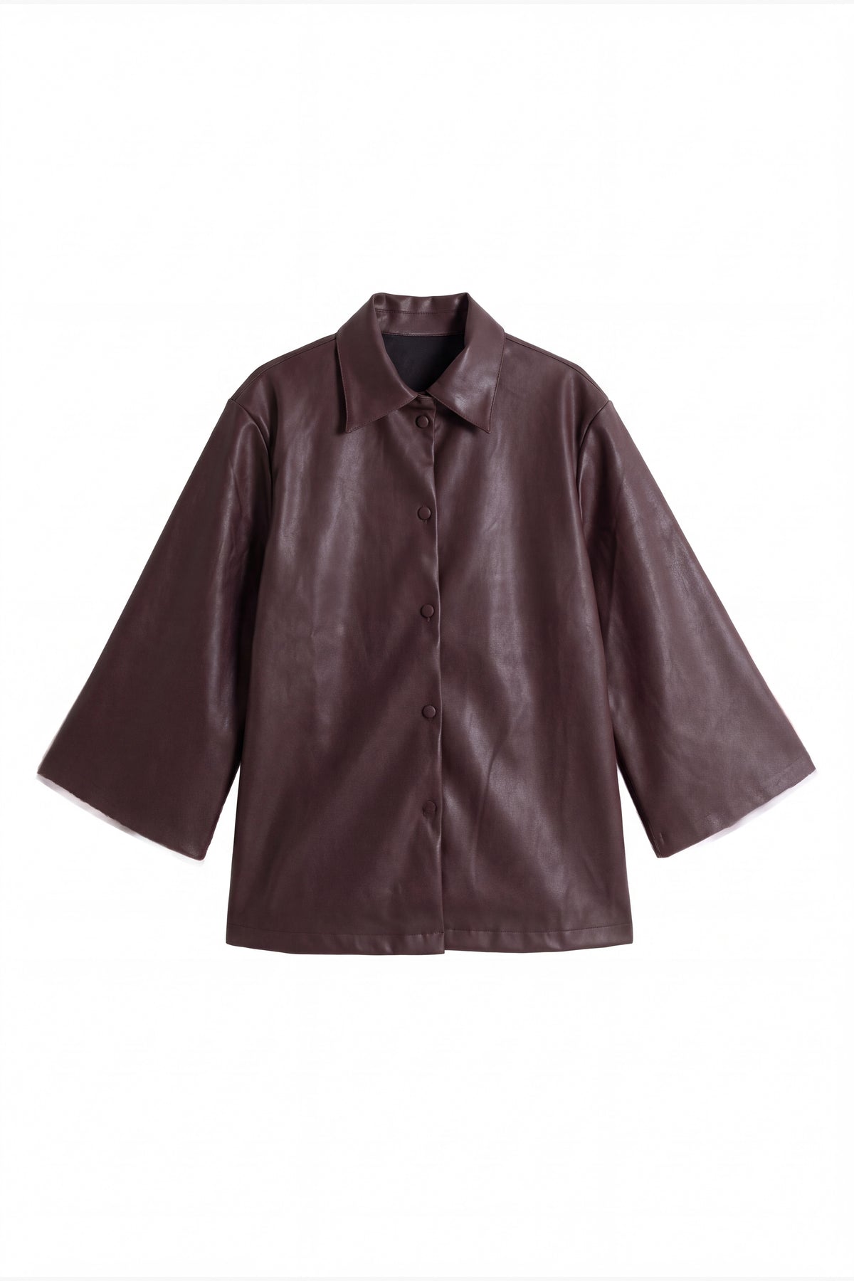 Burgundy Vegan Leather Covered Button Jacket