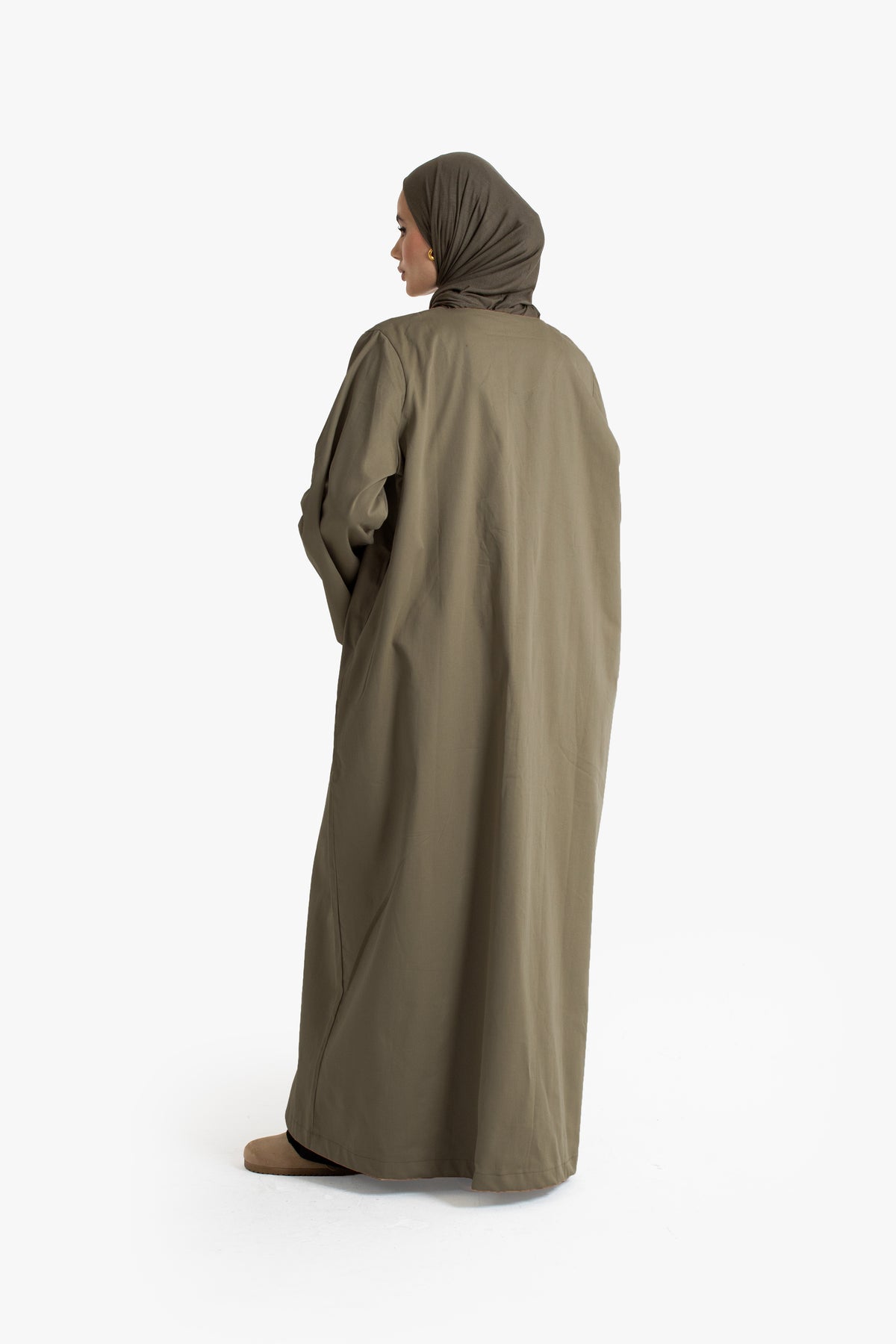 Coffee Cotton Frog Button Open Abaya