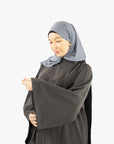 Dark Grey Textured Neck Tie Abaya