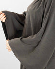 Dark Grey Textured Neck Tie Abaya
