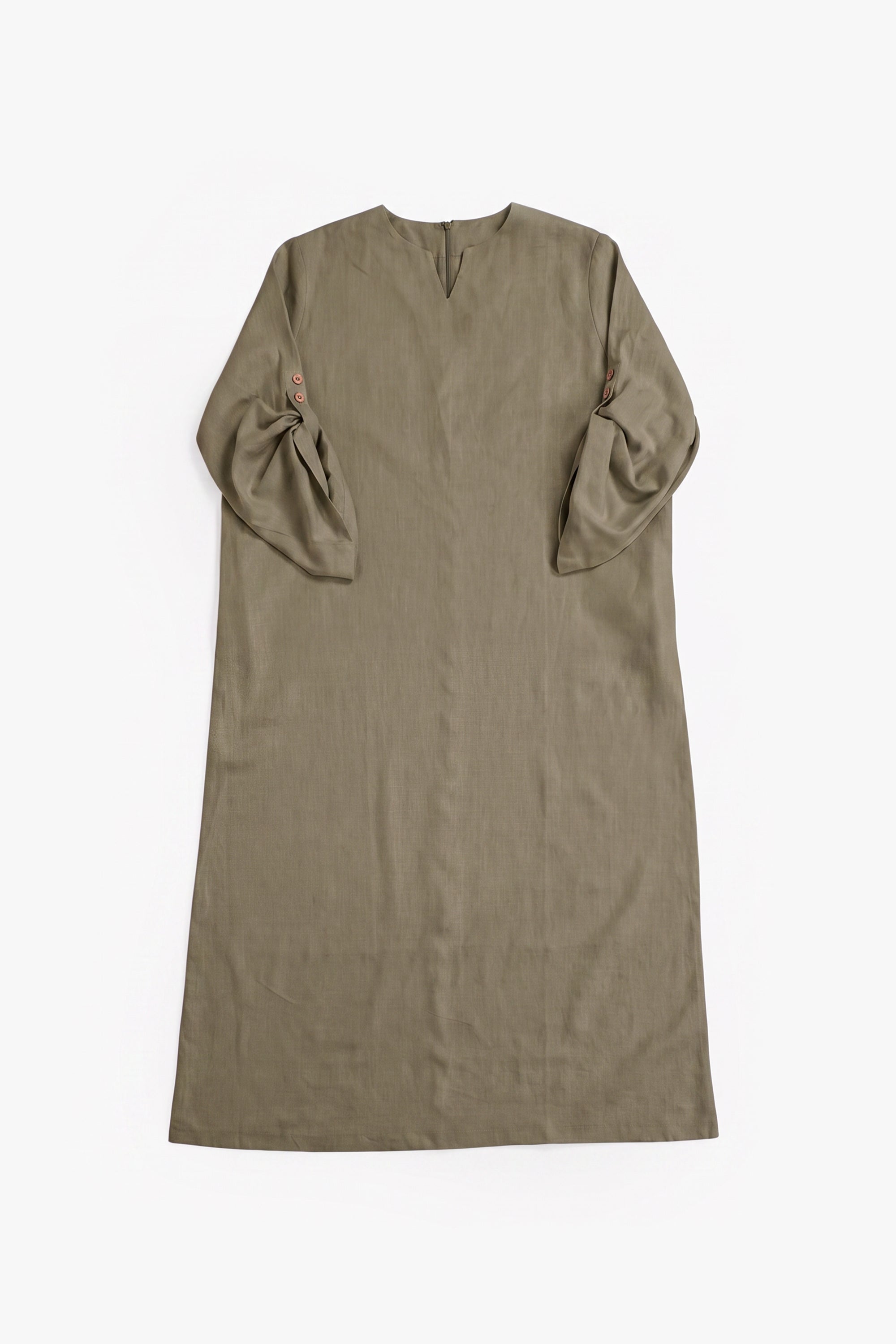 Olive Linen Cotton Button Sleeve Abaya