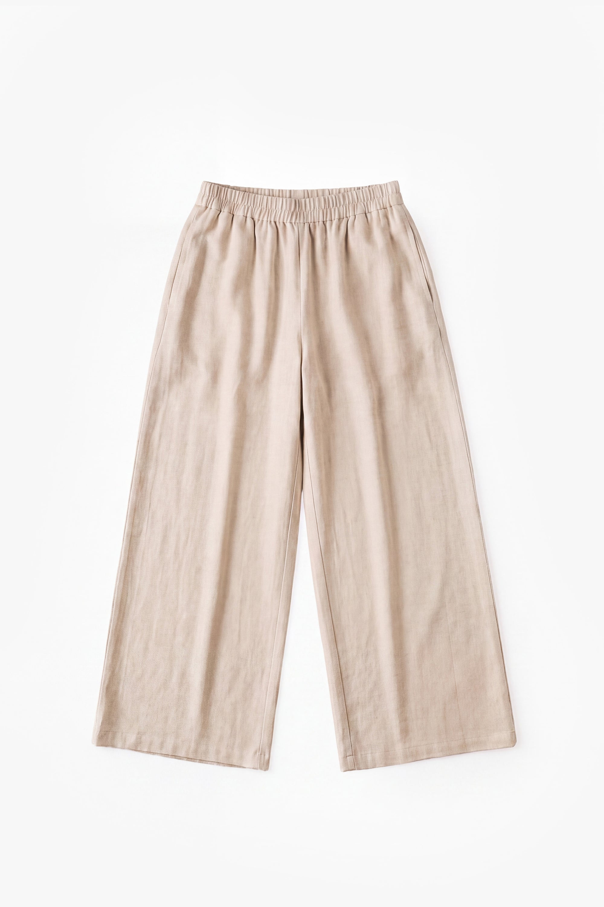 Stone Beige Cotton Wide Leg Trousers
