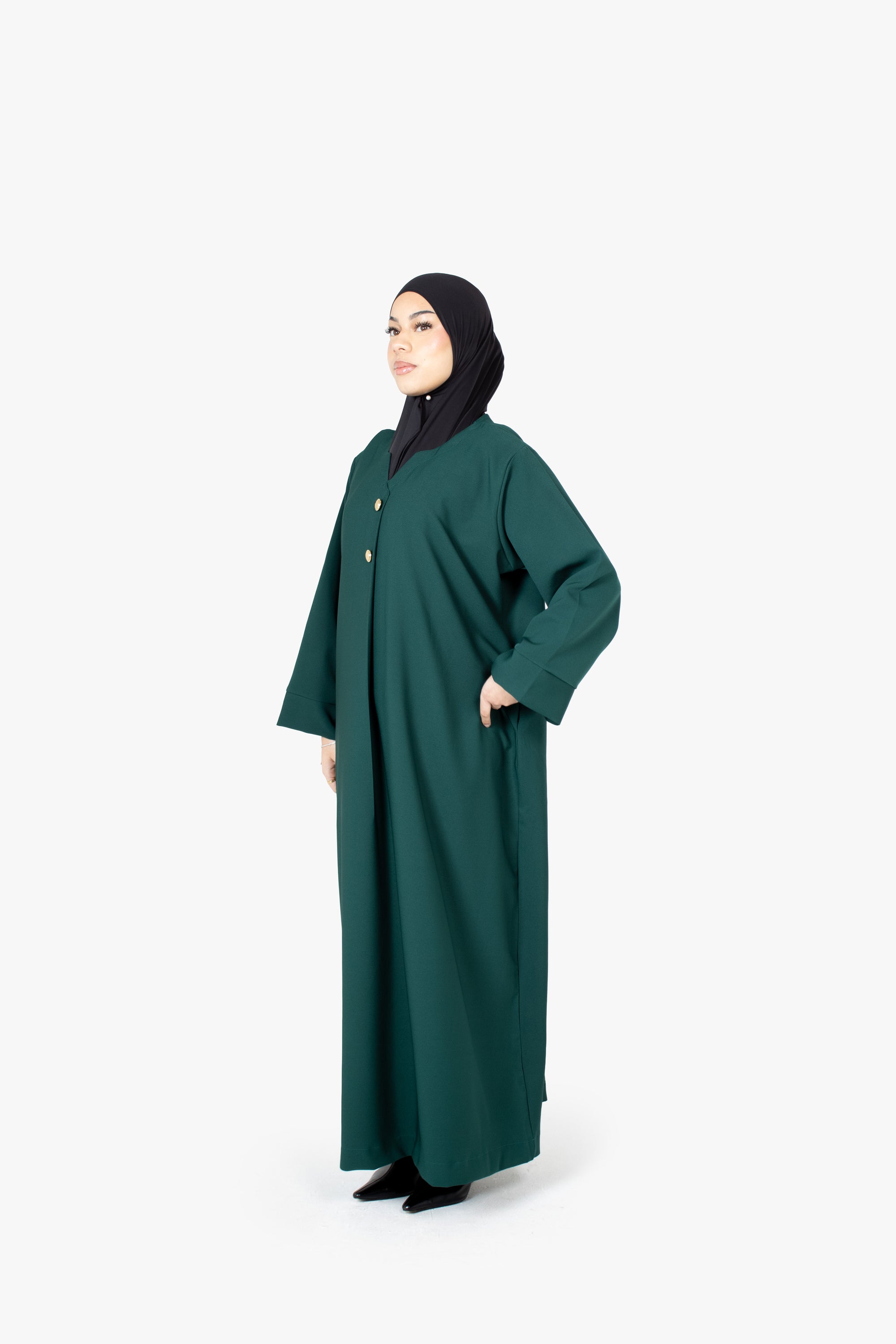 Emerald Green V-Neck Pleat Abaya