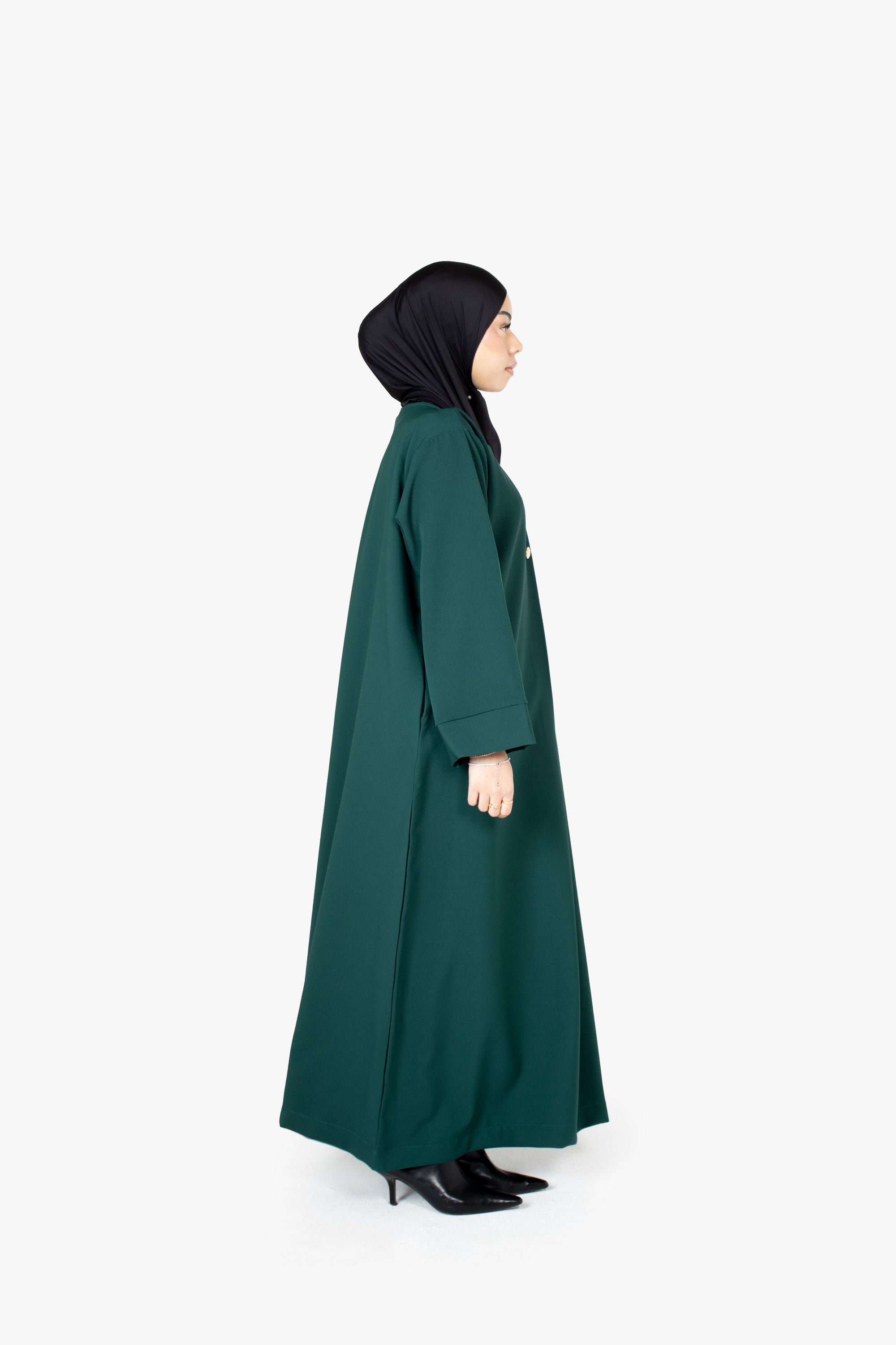 Emerald Green V-Neck Pleat Abaya
