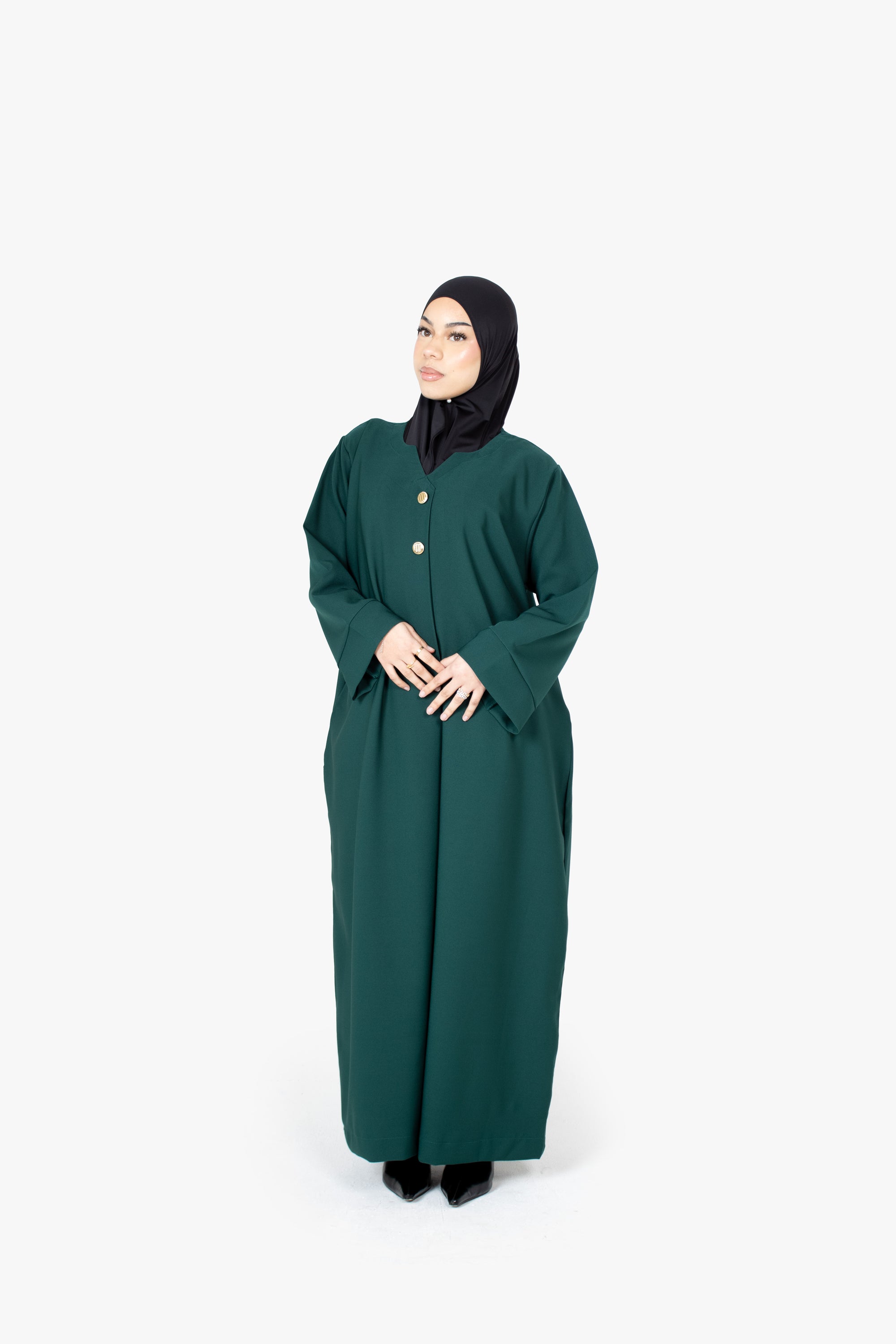 Emerald Green V-Neck Pleat Abaya