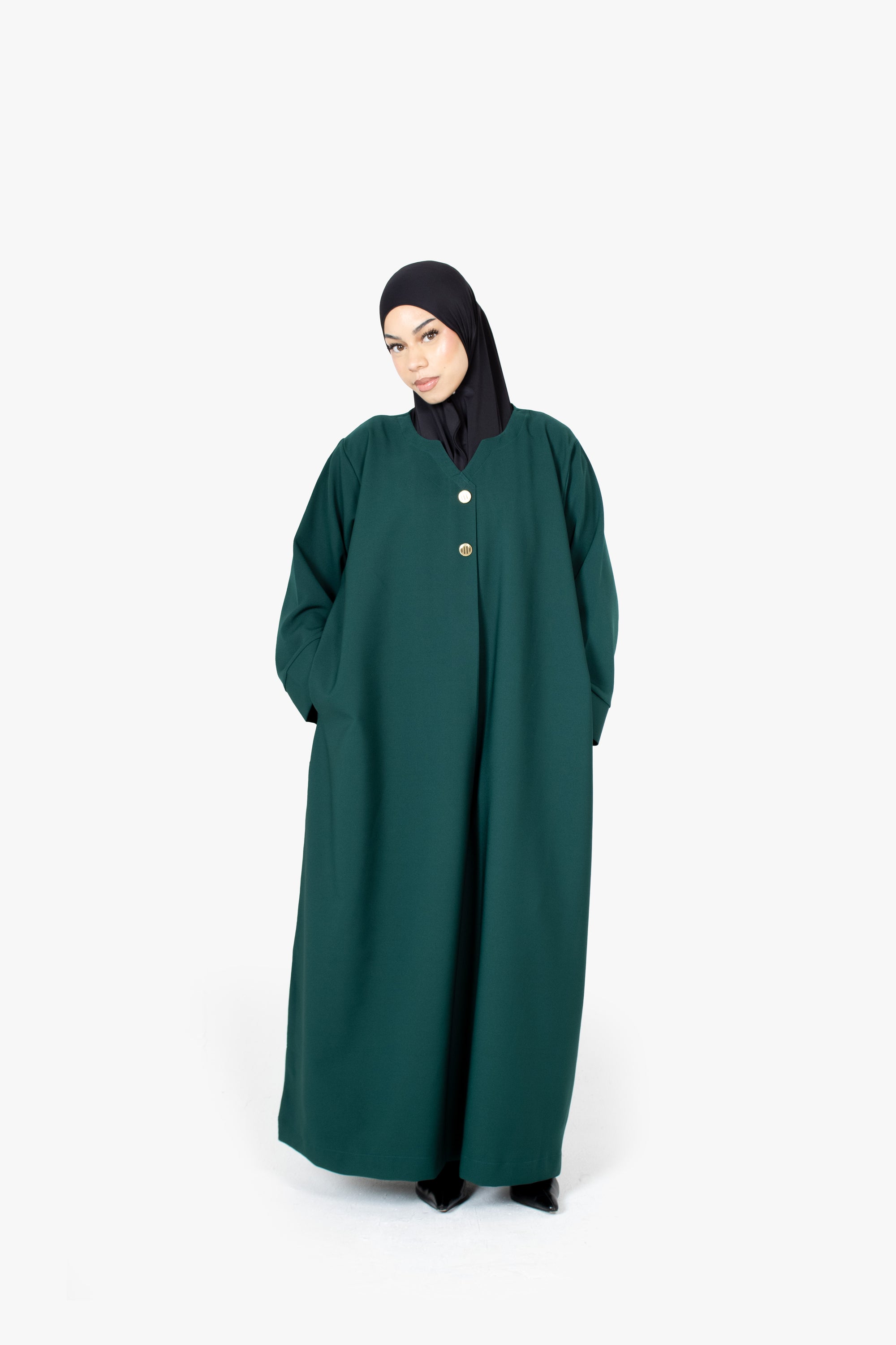 Emerald Green V-Neck Pleat Abaya