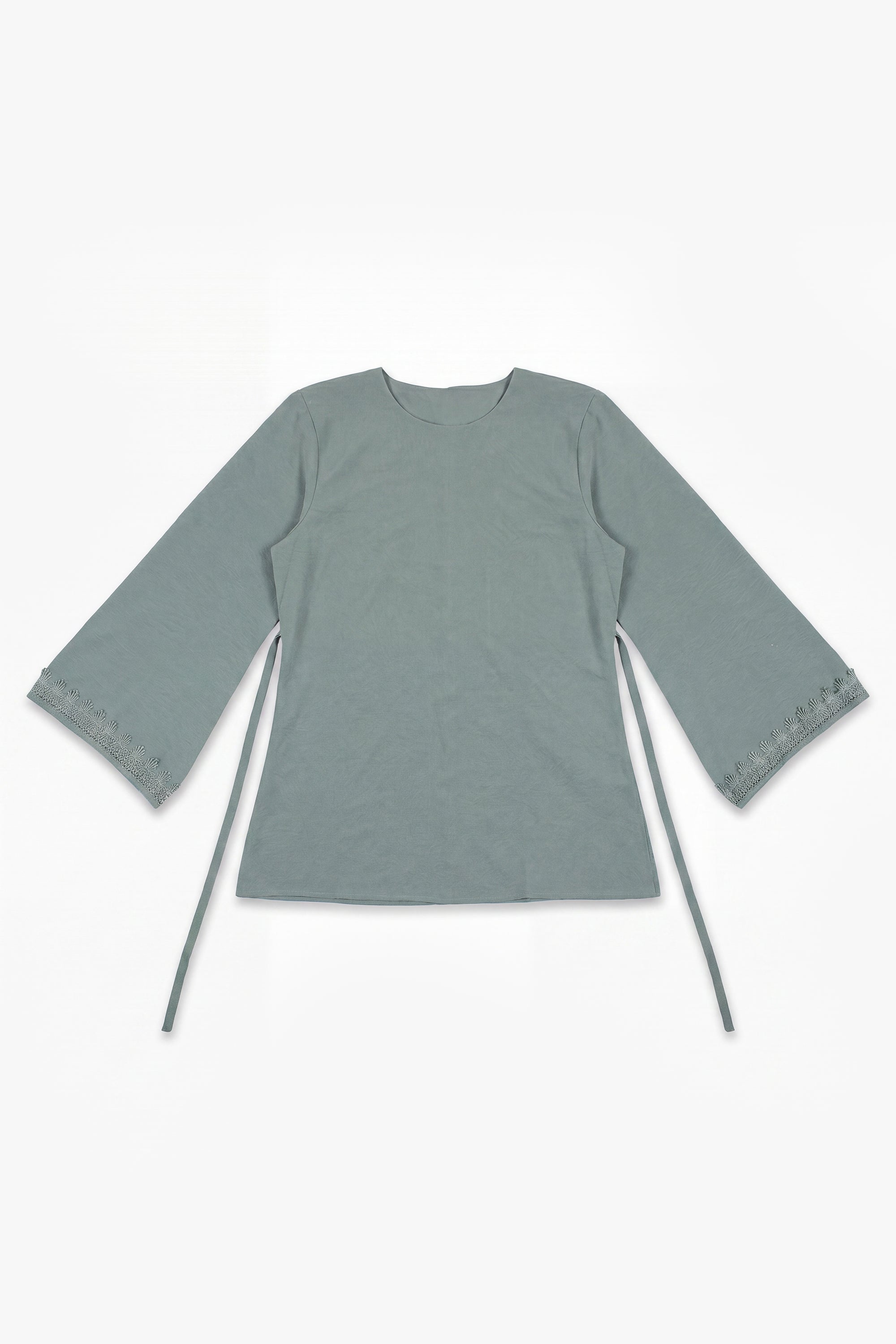 Sea Green Etched Crepe Lace Top