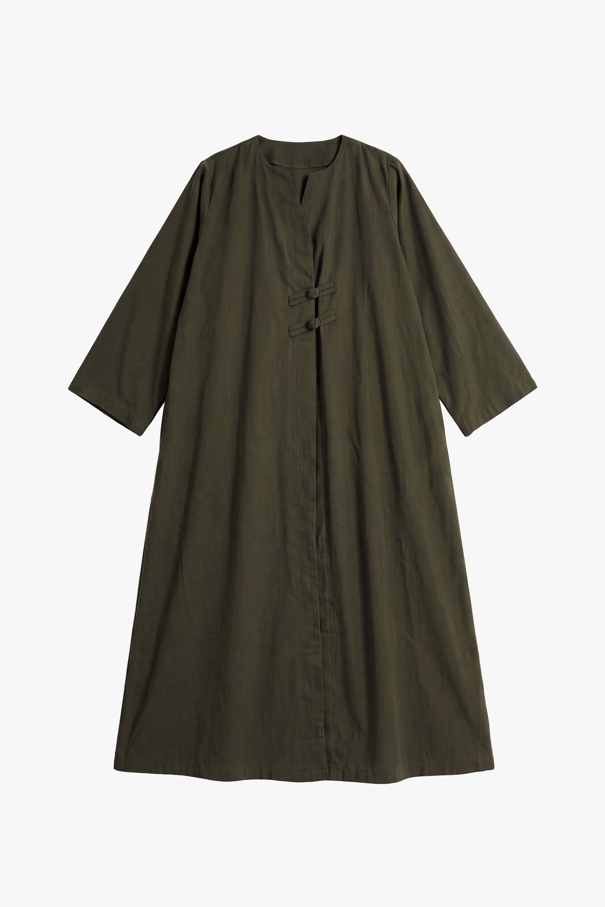 Olive Cotton Frog Button Open Abaya