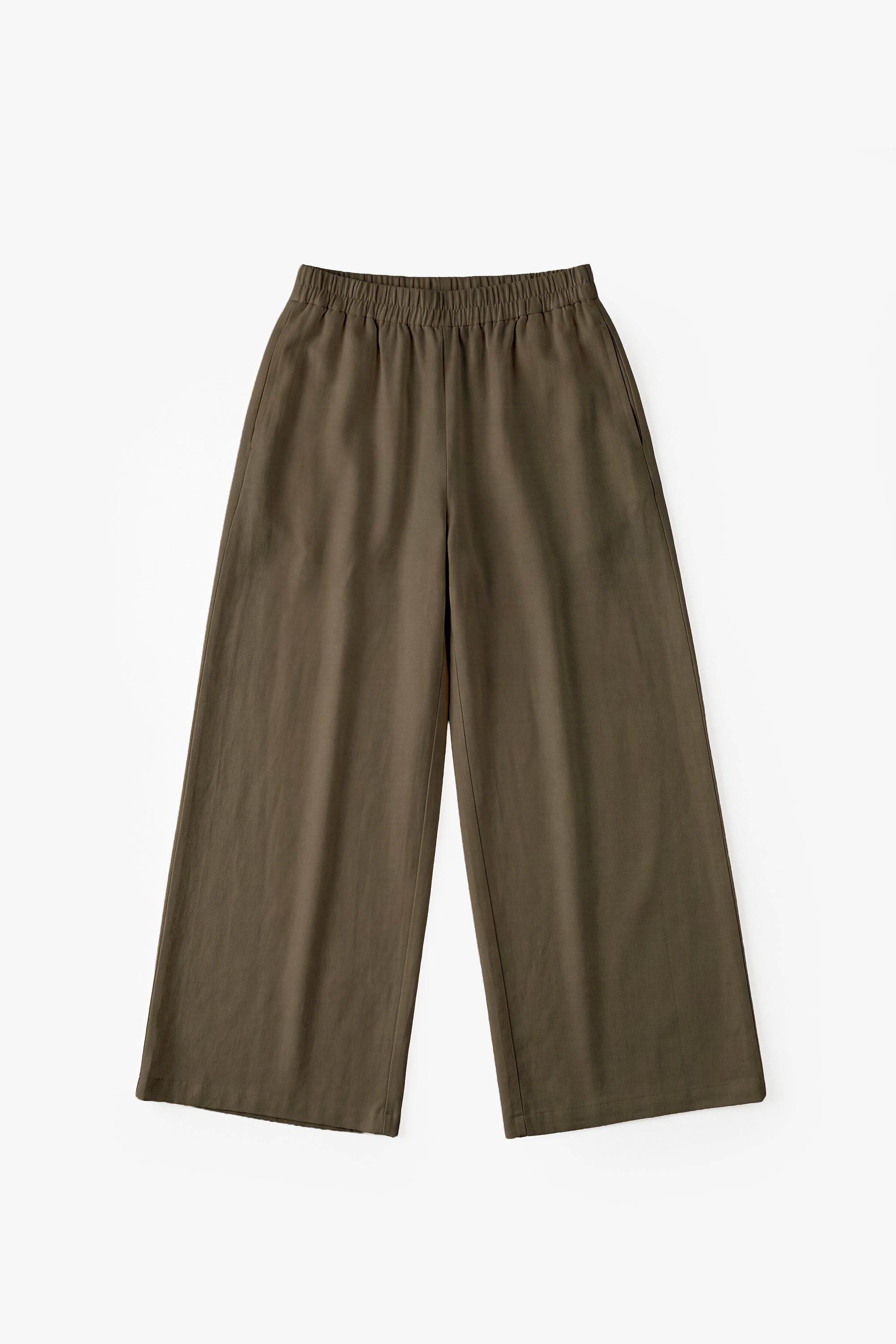 Olive Linen Cotton Wide Leg Trousers