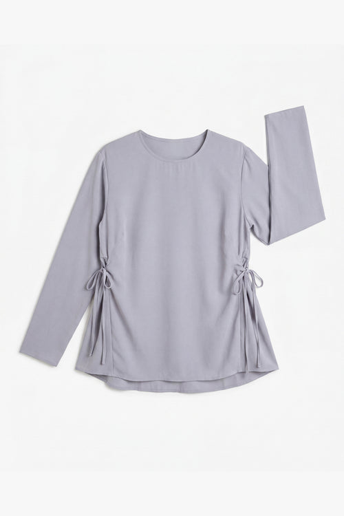 Grey Crepe Two-Side Tie Top