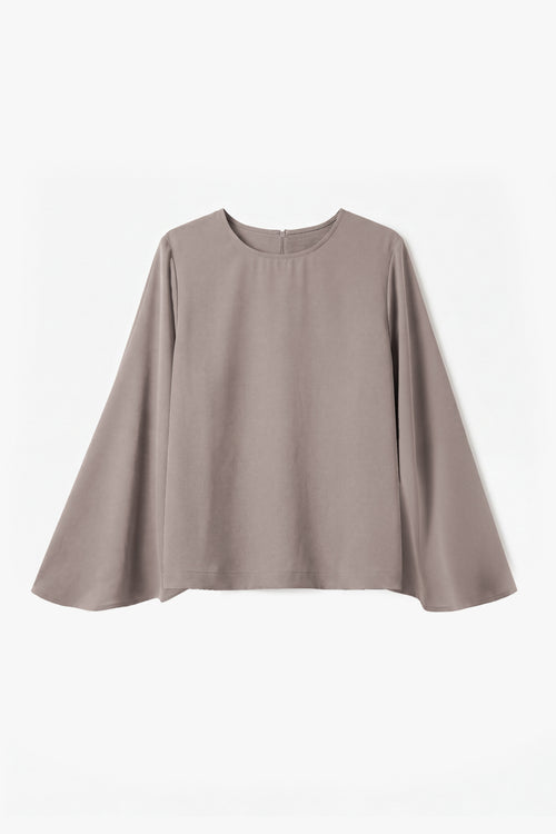 Grey Powder Touch Crepe Umbrella Sleeve Top