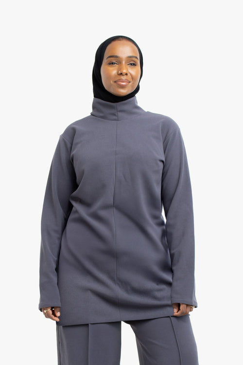 Grey Mock Neck Top