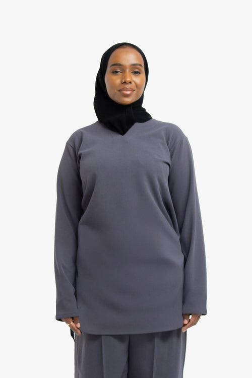 Grey V-Neck Top