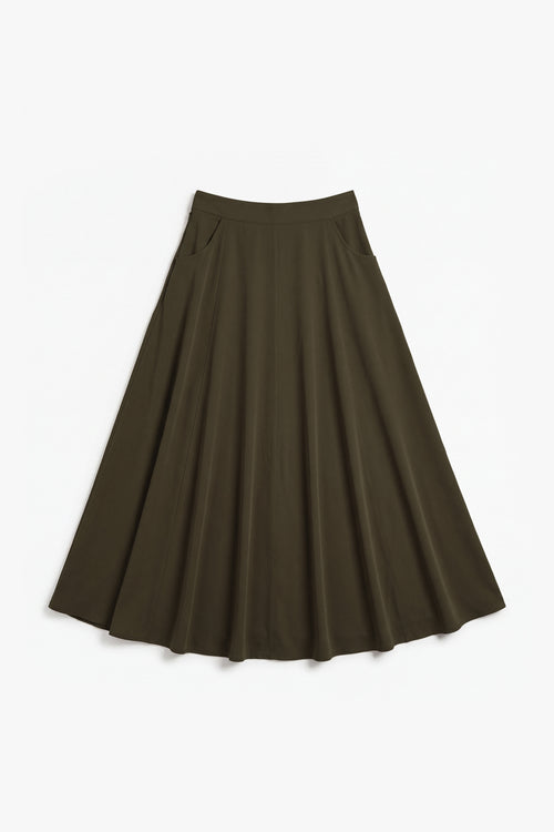 Khaki Powder Touch Crepe Eight-Panel Skirt