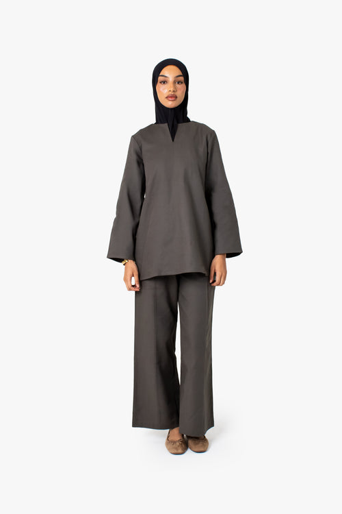 Khaki Cotton Wide Leg Trousers