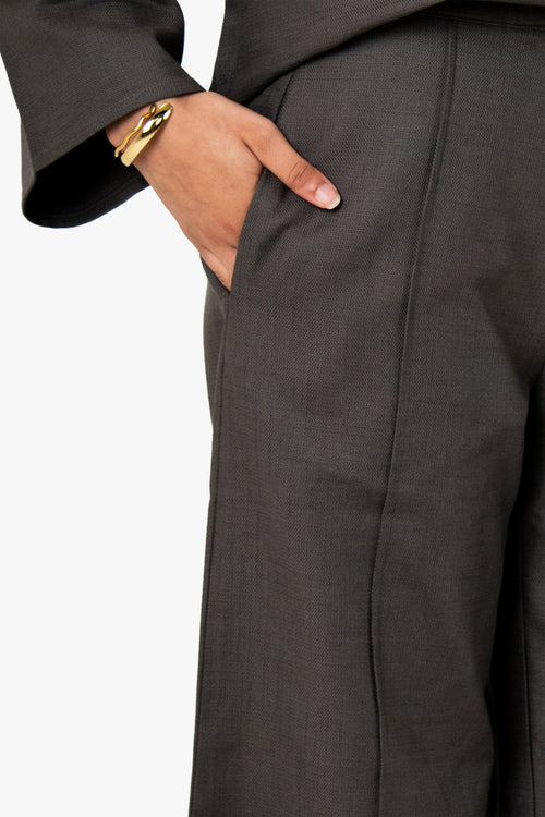 Khaki Cotton Wide Leg Trousers