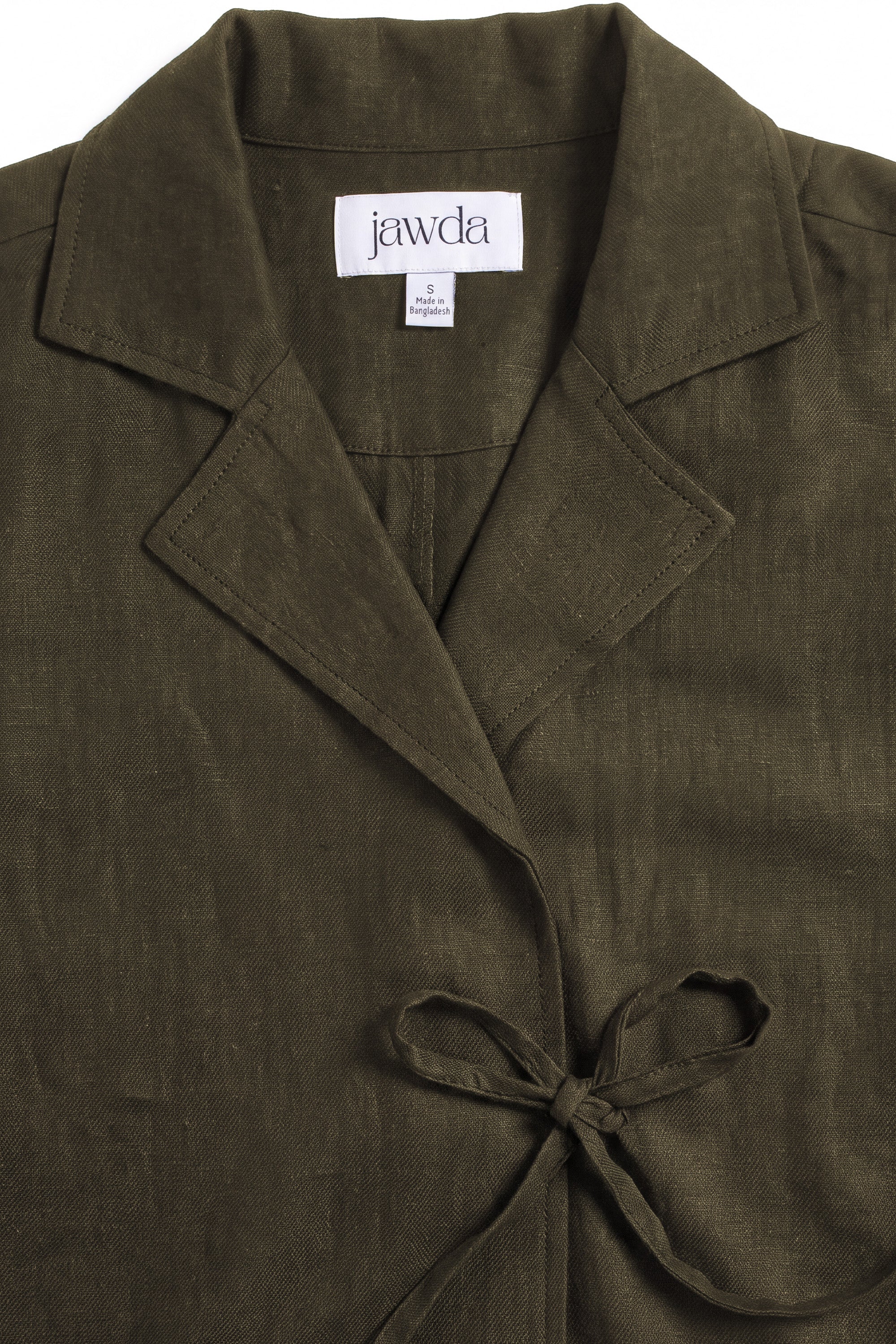 Olive Linen Cotton Notch Collar Top