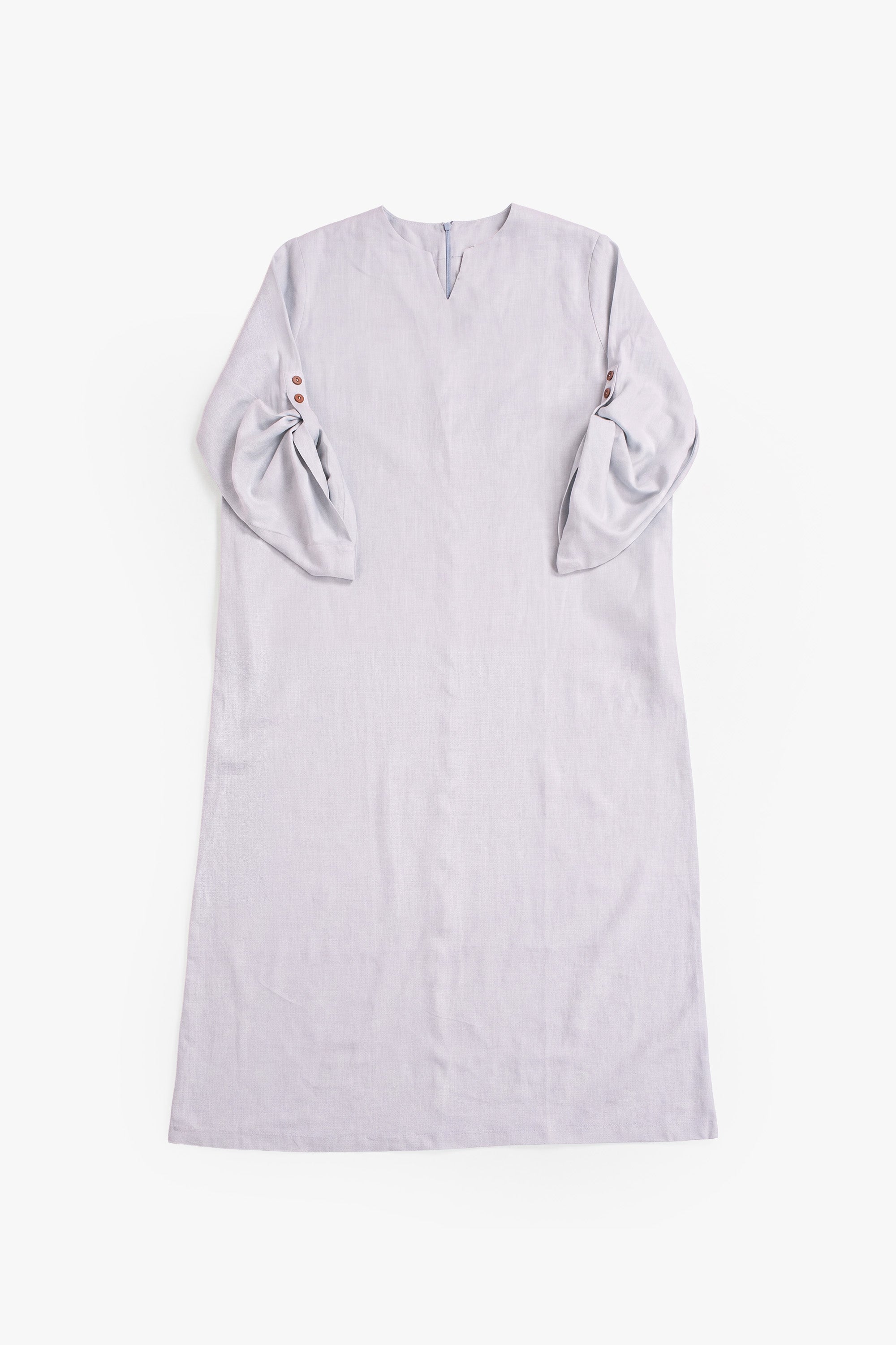 Lilac Linen Cotton Button Sleeve Abaya