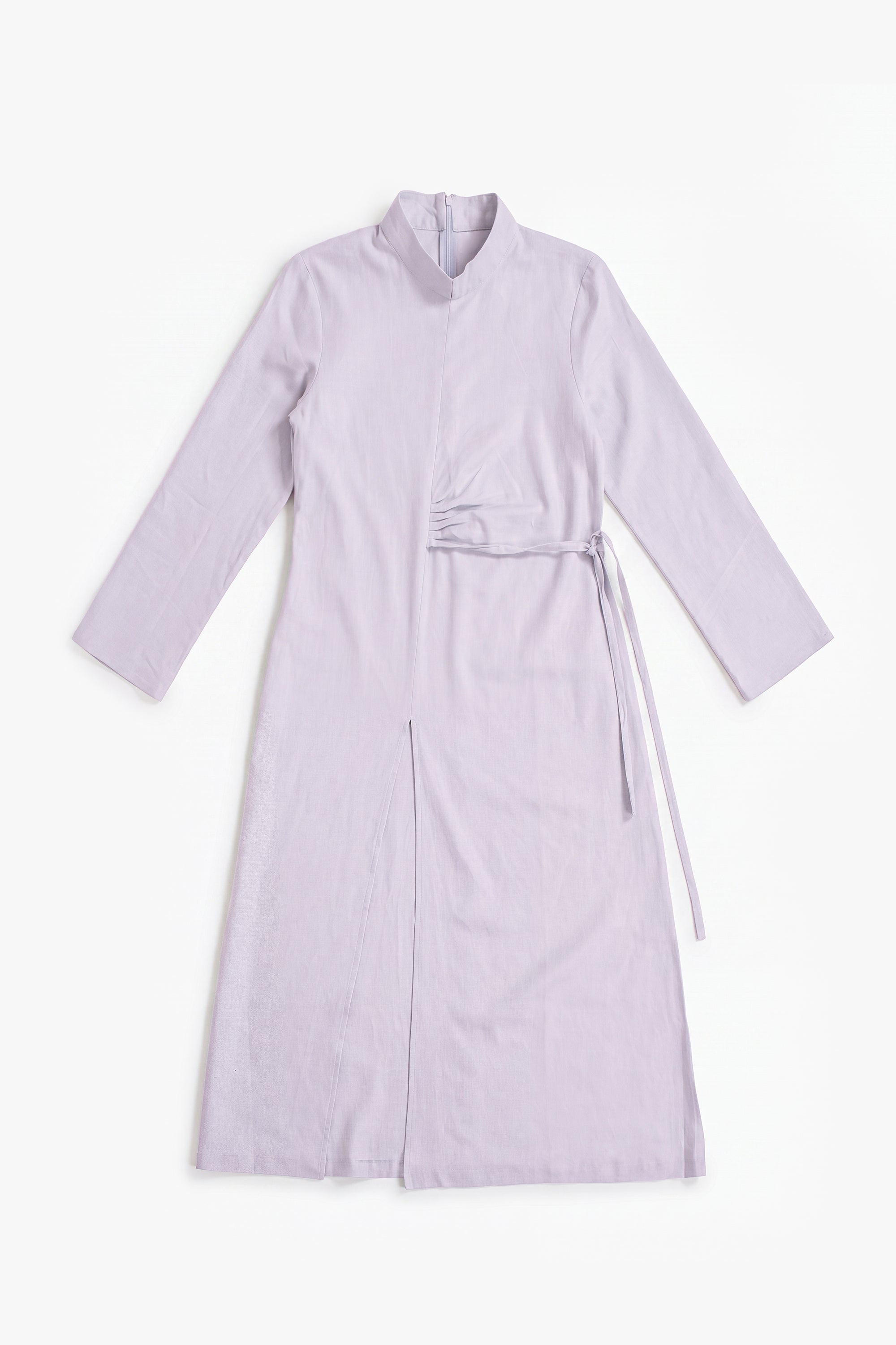 Lilac Linen Cotton Ruched Slit Dress