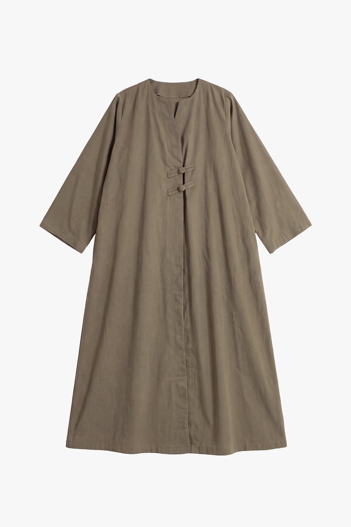 Coffee Cotton Frog Button Open Abaya