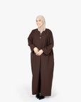 Mocha Brown V-Neck Pleat Abaya