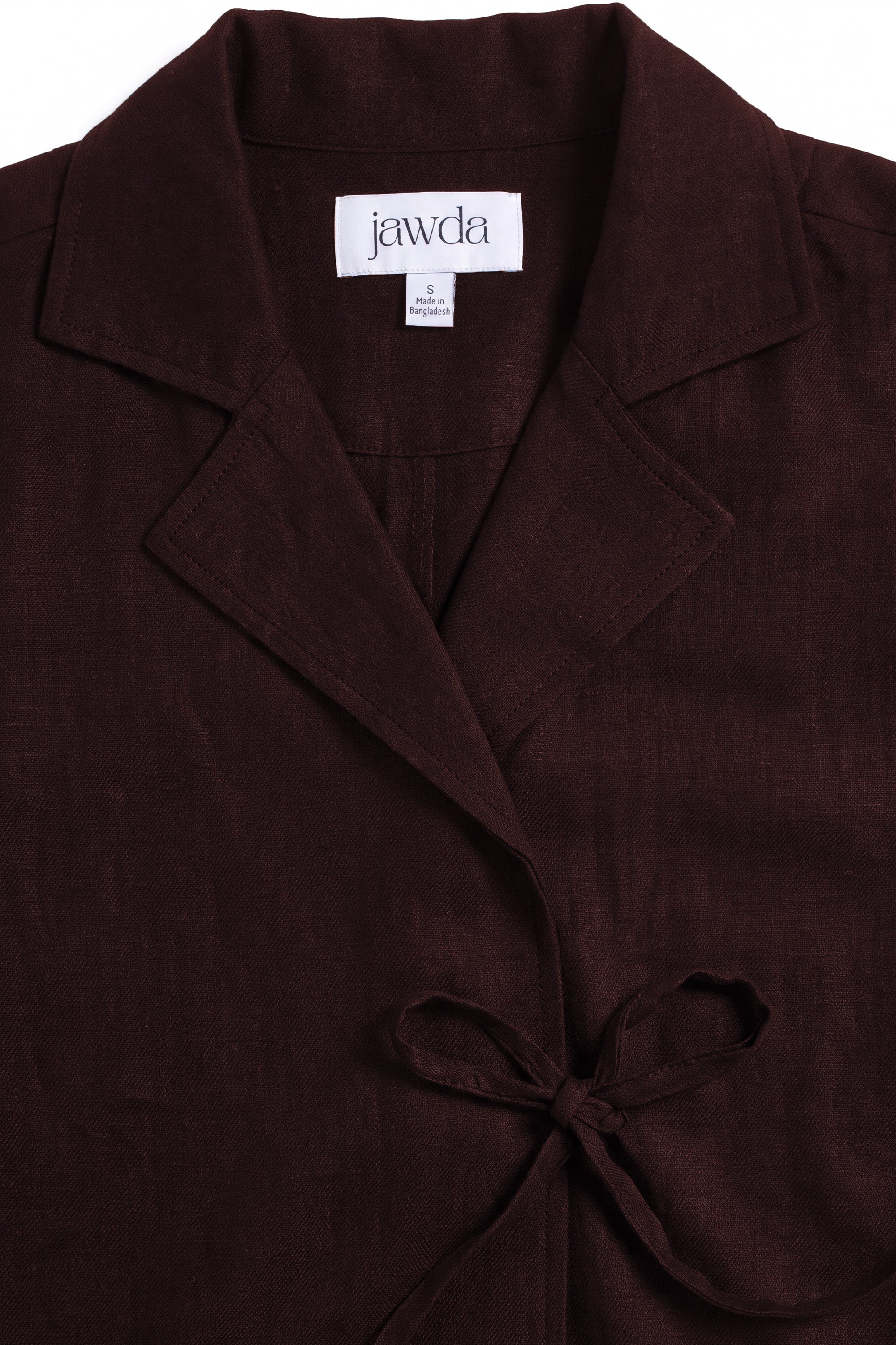 Chocolate Linen Cotton Notch Collar Top
