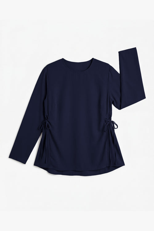 Navy Crepe Two-Side Tie Top