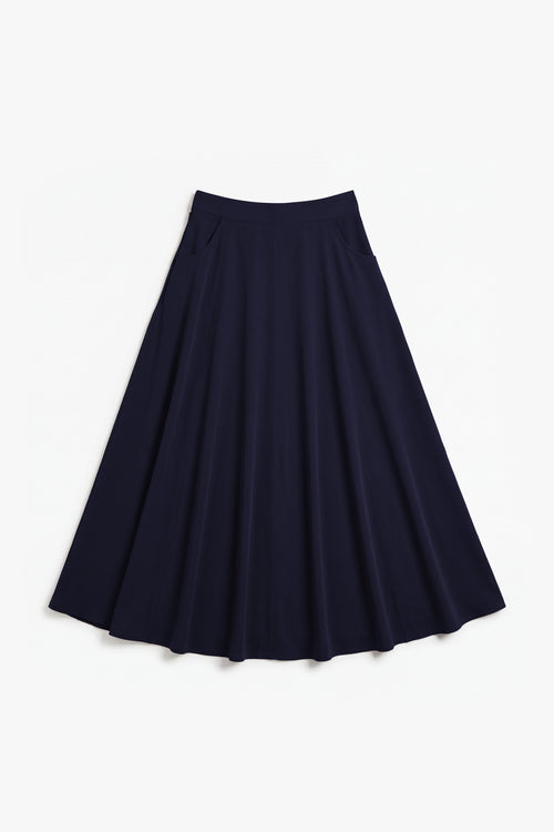 Navy Powder Touch Crepe Eight-Panel Skirt