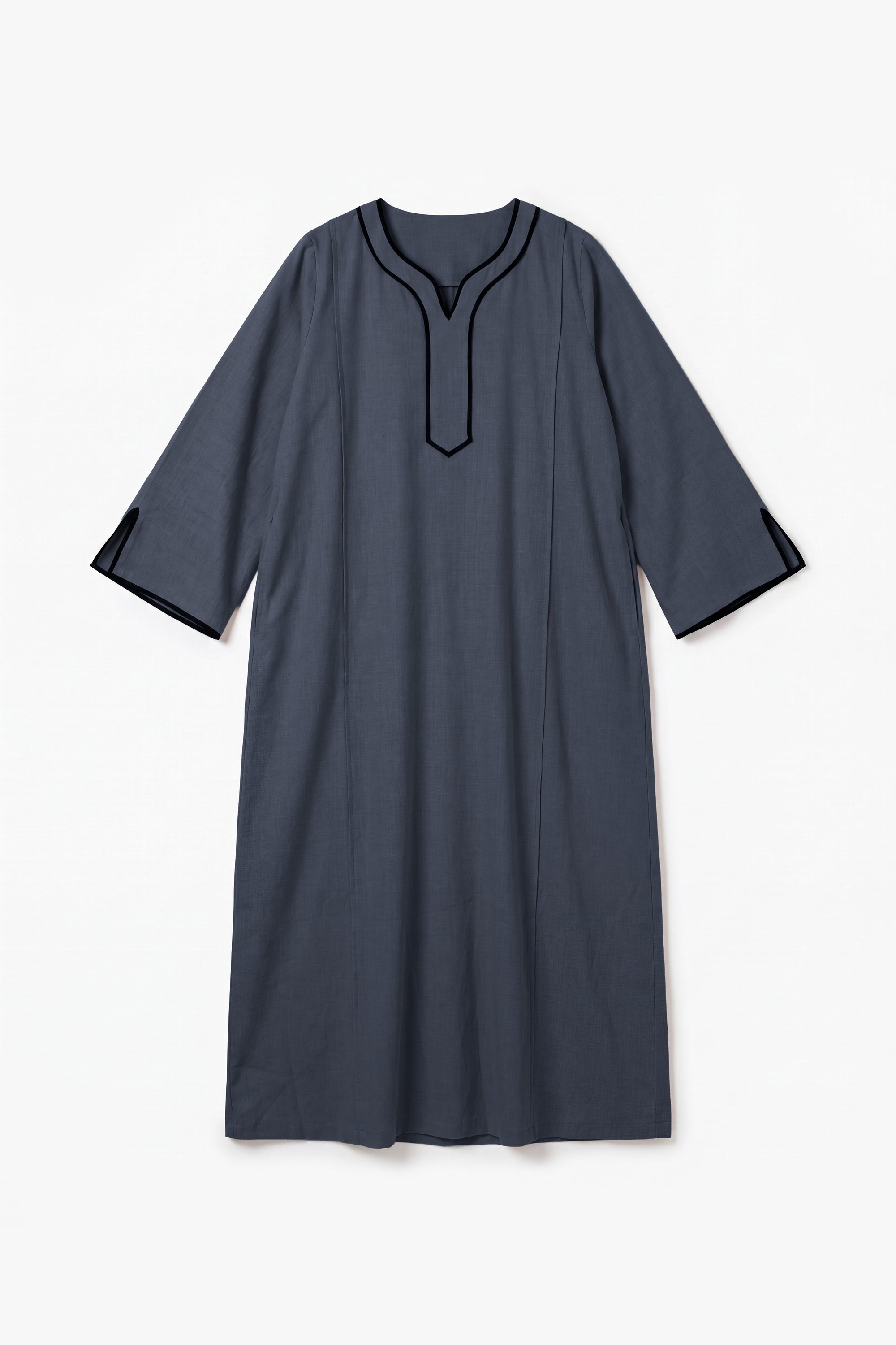 Navy Cotton Piping Abaya