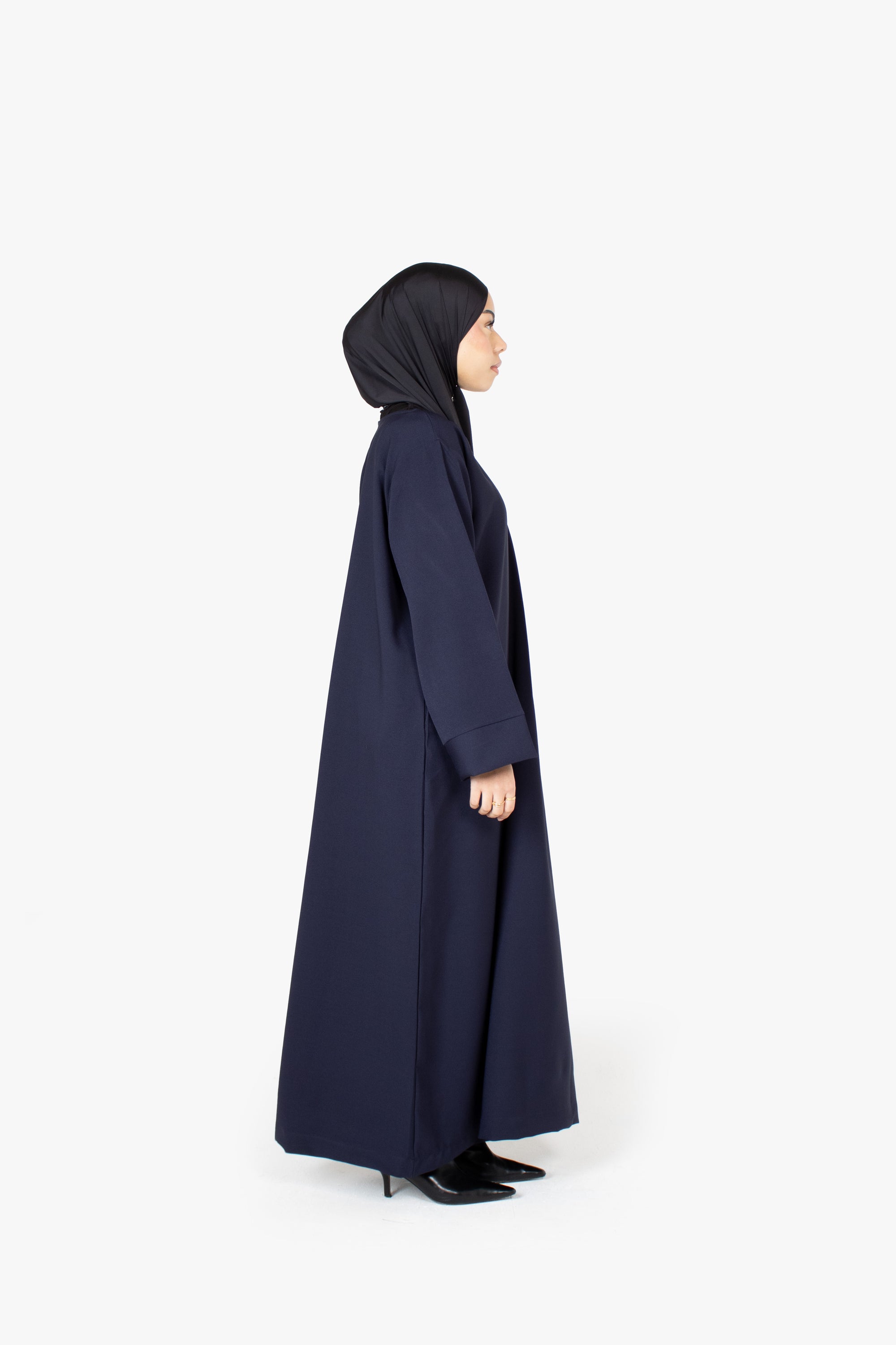 Navy V-Neck Pleat Abaya