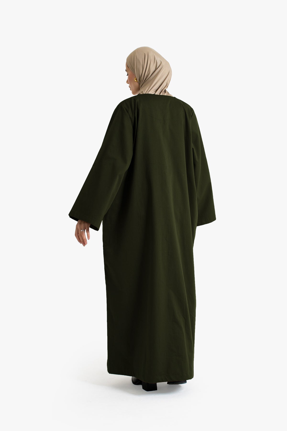 Olive Cotton Frog Button Open Abaya