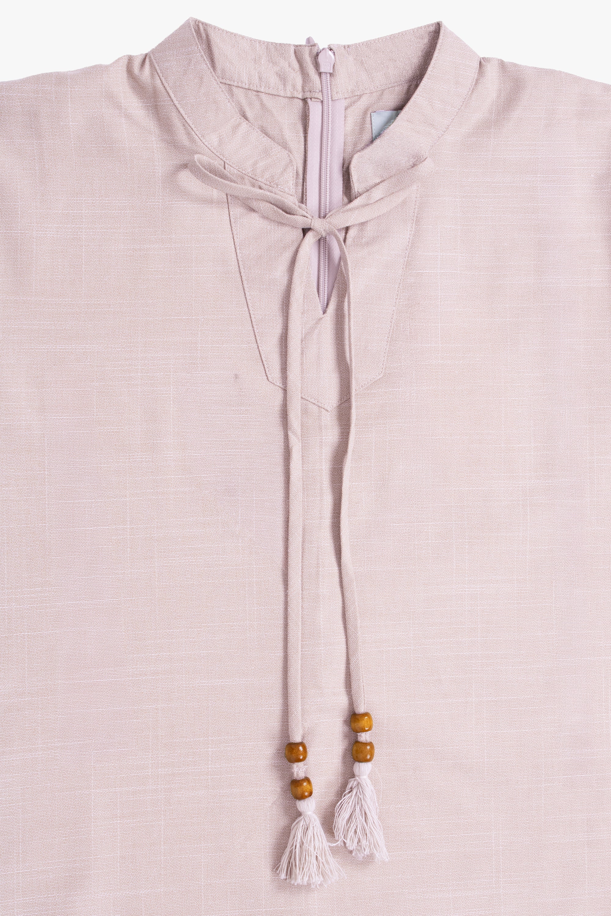 Pale Pink Cotton Blend Tassel Abaya