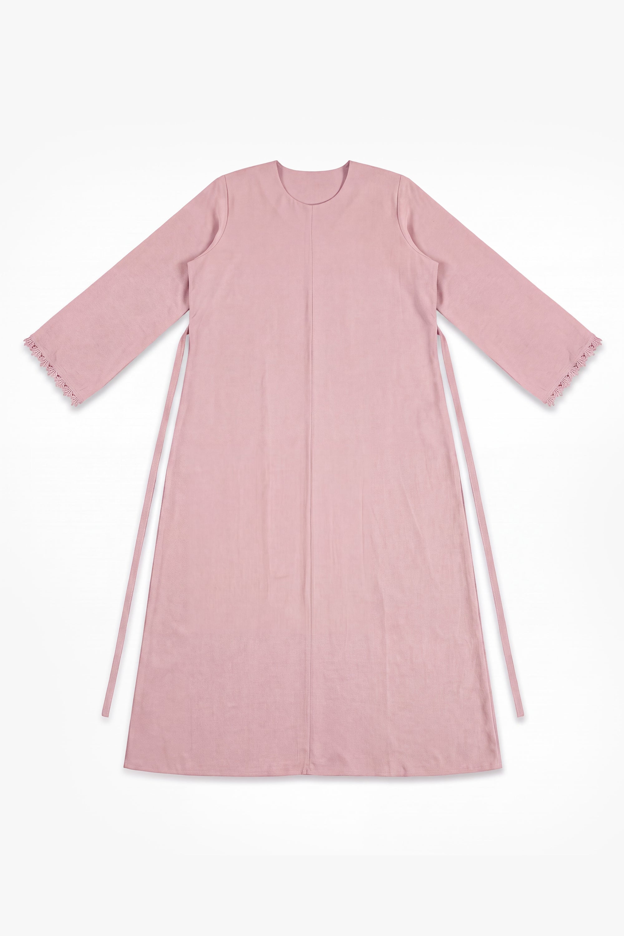 Rose Pink Etched Crepe Lace Abaya