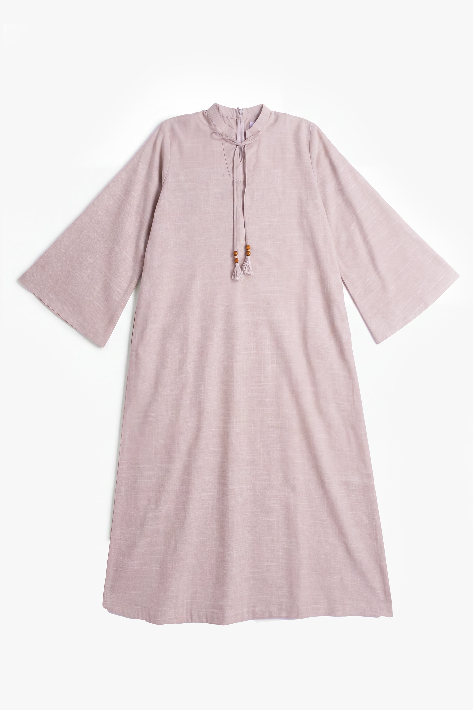 Pale Pink Cotton Blend Tassel Abaya