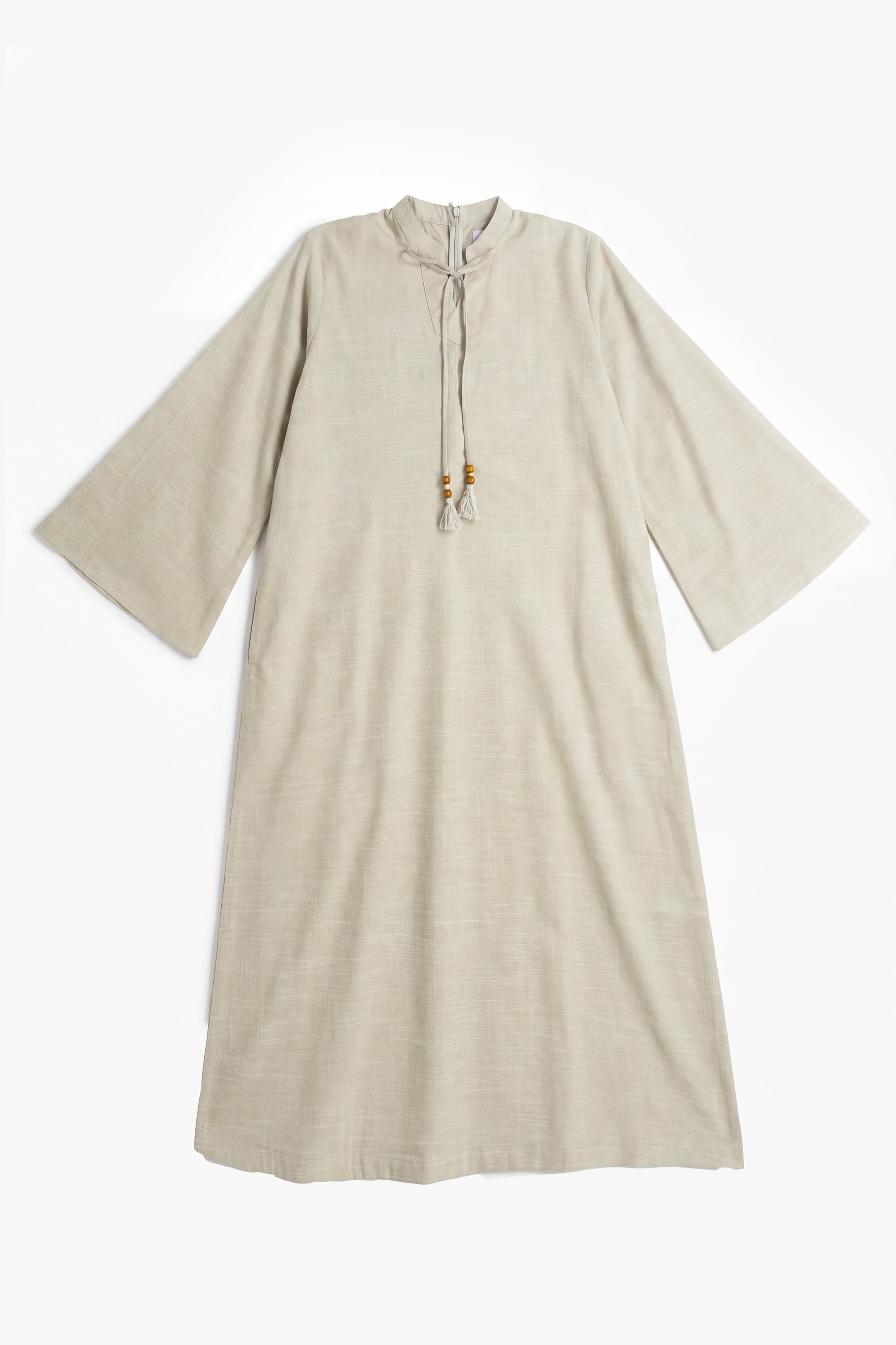 Sage Green Cotton Blend Tassel Abaya