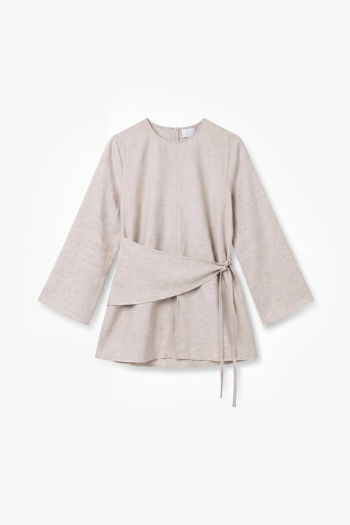 Beige Linen Cotton Wrap Top