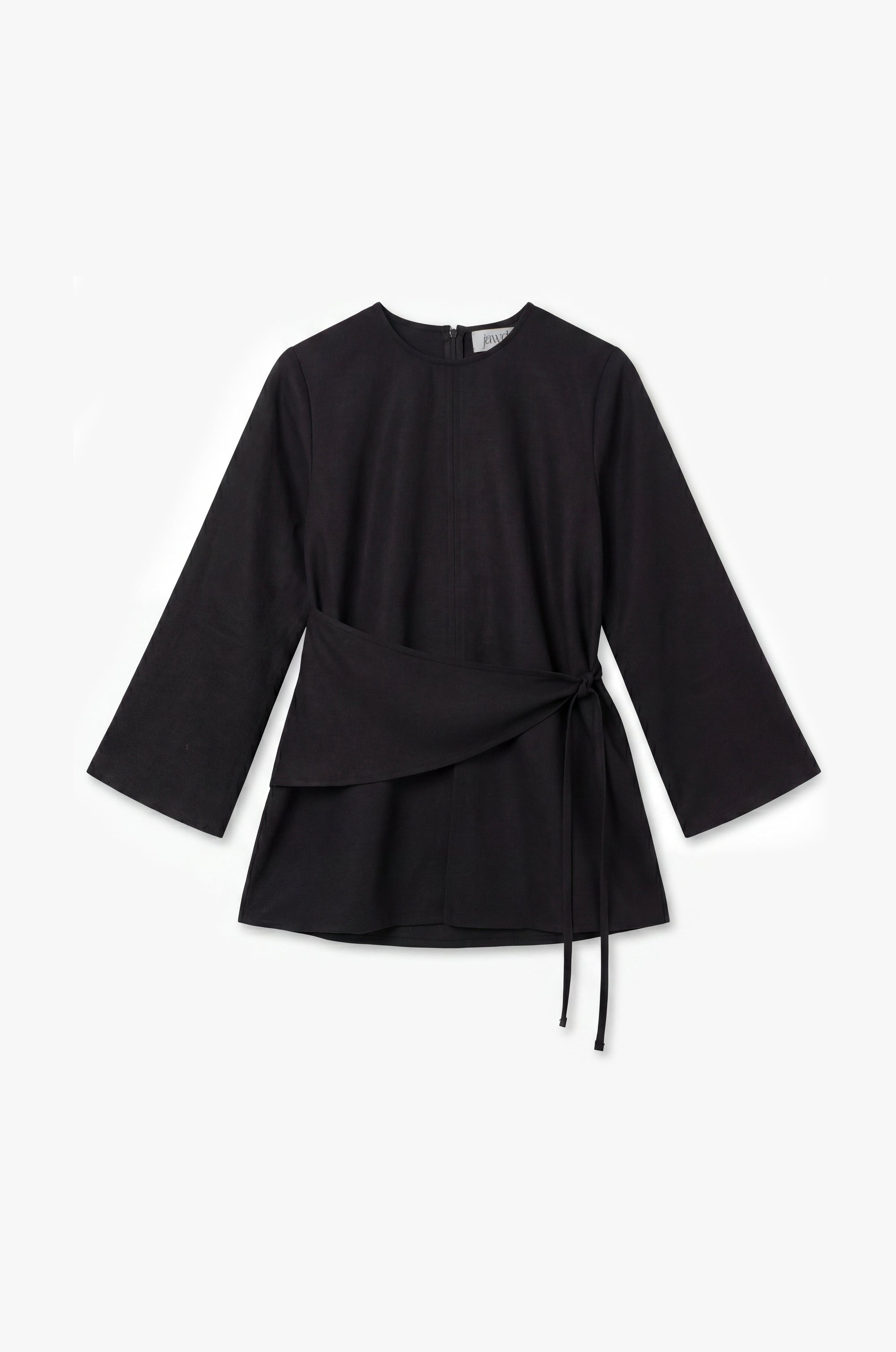 Black Linen Cotton Wrap Top