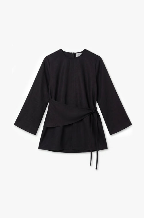 Black Linen Cotton Wrap Top