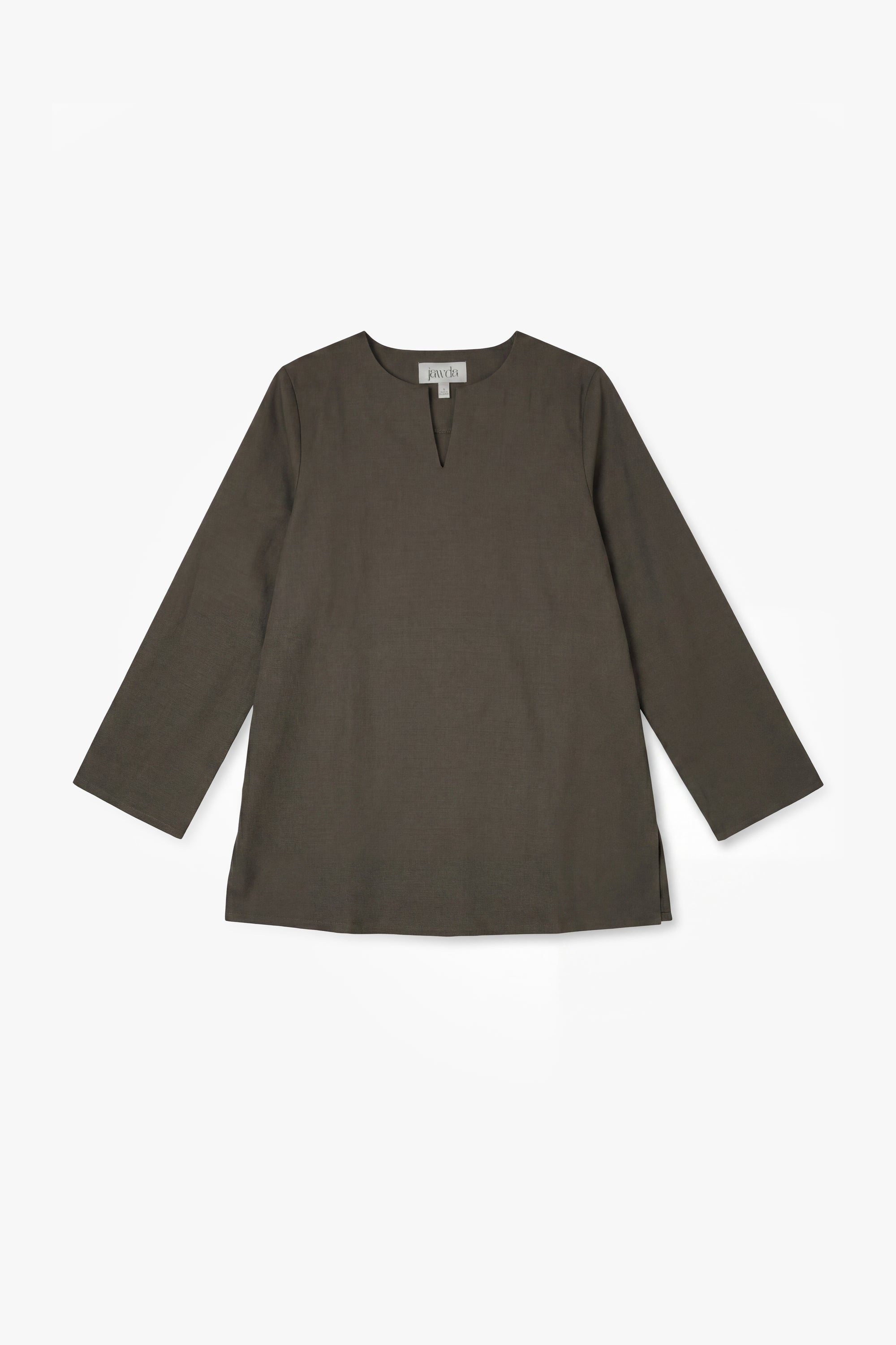 Khaki Cotton Split Neck Top