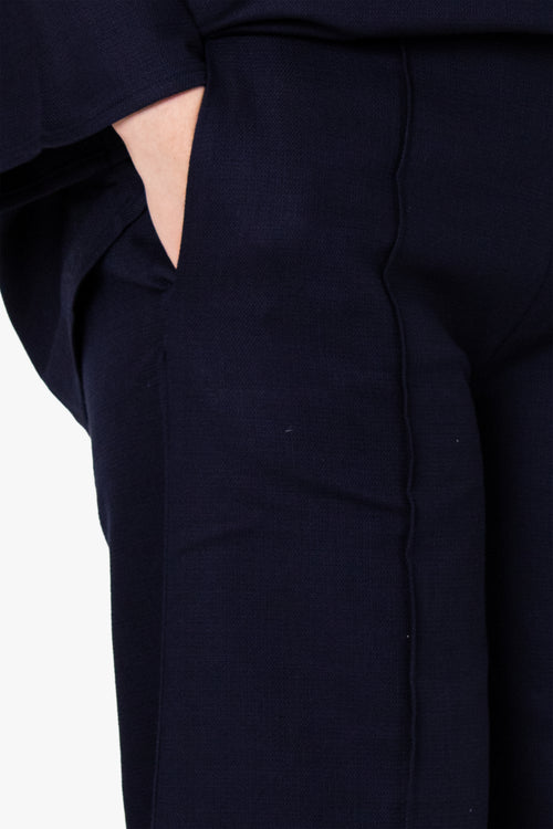 Navy Cotton Wide Leg Trousers